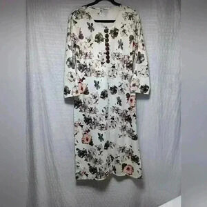 D&M floral long  sleeve double high slit dress. Ladies size L NWT
